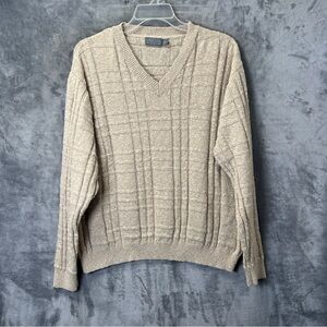 Talbots Men's Textured Beige V-Neck Sweater